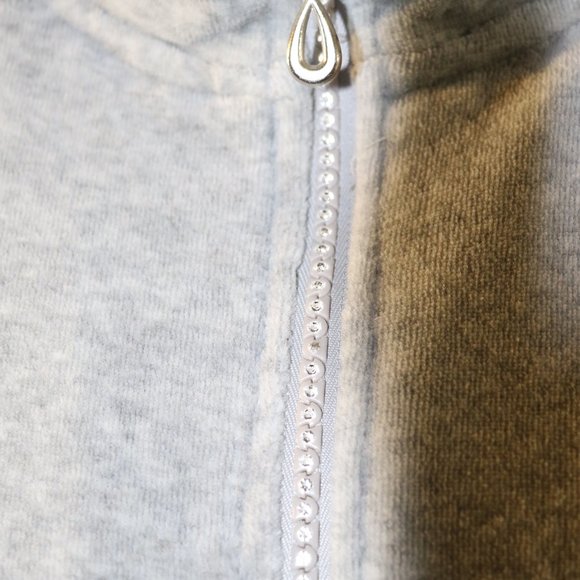Women's Gray Velvet-Like Rhinestone Embellished Zippered Jacket- 1X - Picture 4 of 6